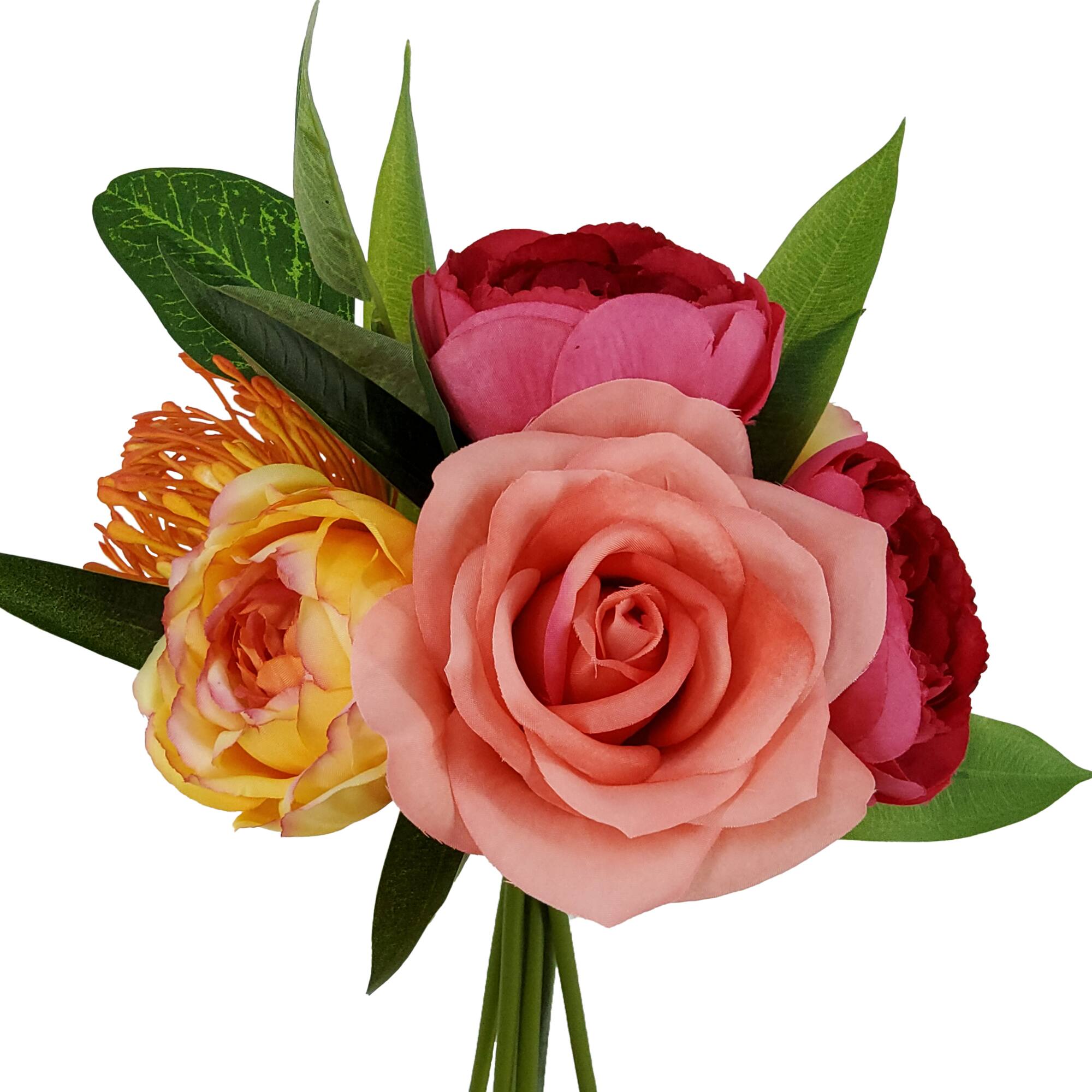 11.5" Coral & Fuchsia Ranunculus & Rose Bouquet by Ashland®
